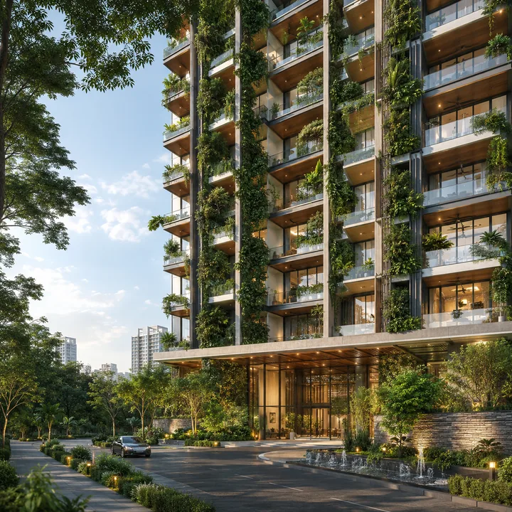 Apartment tower exterior at Embassy Biome